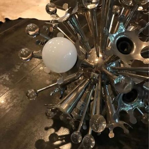 Jonathan Adler Large Sputnik 24-Light Polished Nickel Chandelier w Light Bulbs - Picture 5 of 6